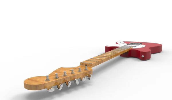 Chitarra Rossa Rendering Realistico Sfondo Bianco — Foto Stock