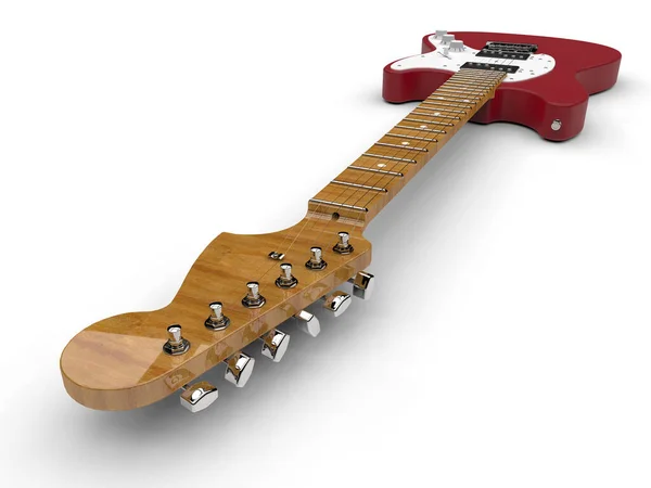 白色背景下的红色吉他3D真实感渲染 — 图库照片