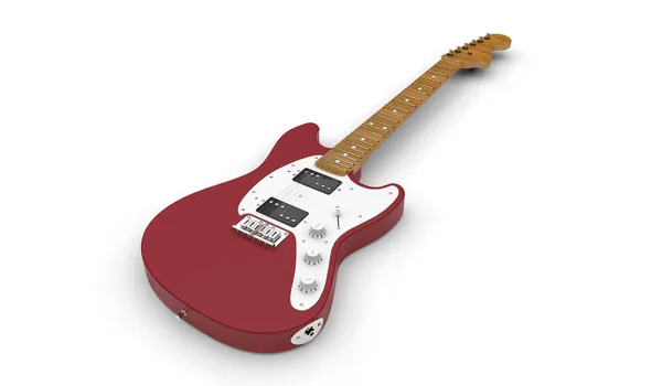 Red Guitar Realistic Render White Background — Stock Photo, Image