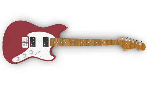 白色背景下的红色吉他3D真实感渲染 — 图库照片