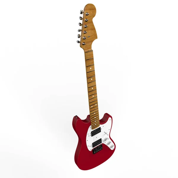 Red Guitar Realistic Render White Background — Stock Photo, Image