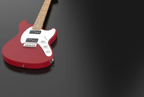 Guitarra Vermelha Renderização Realista Fundo Preto — Fotografia de Stock