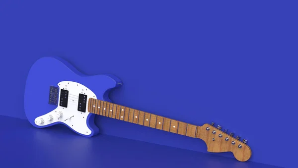 Синяя Гитара Реалистичная Рендеринг Синем Фоне — стоковое фото