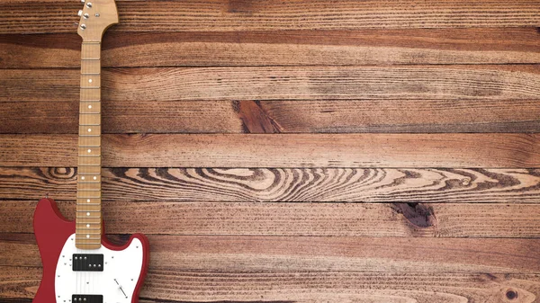 Representación Realista Guitarra Roja Sobre Fondo Madera — Foto de Stock