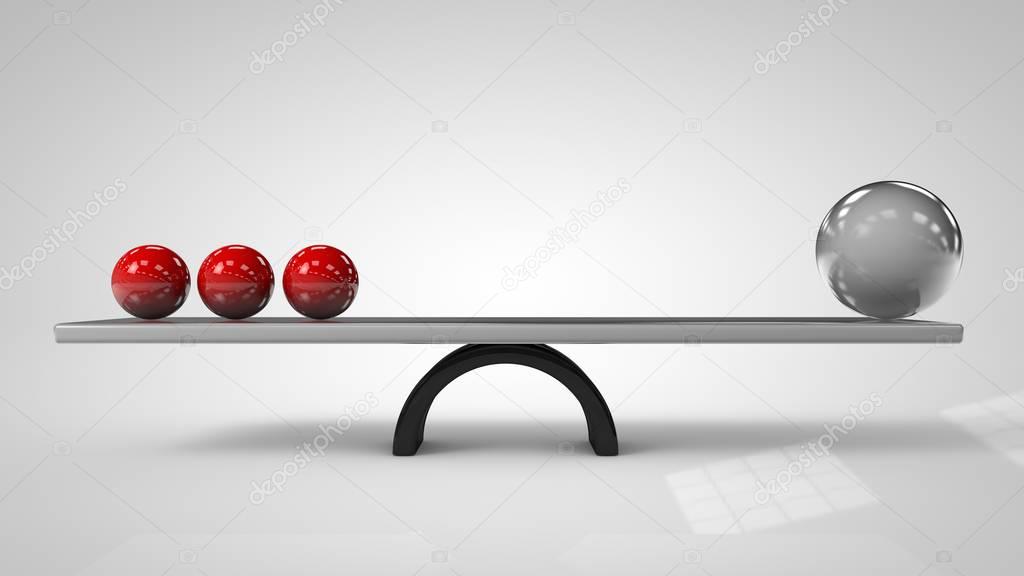 3d illustration of Balancing balls on board conception