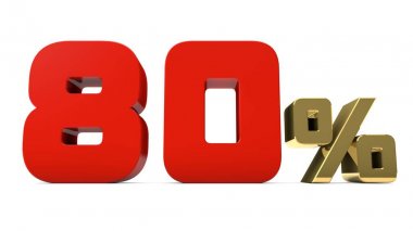 yüzde 80 %'i kırmızı ve altın metin üzerinde beyaz 3d render izole