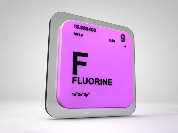 Fluor - F - chemický prvek periodické tabulky 3d vykreslení — Stock fotografie