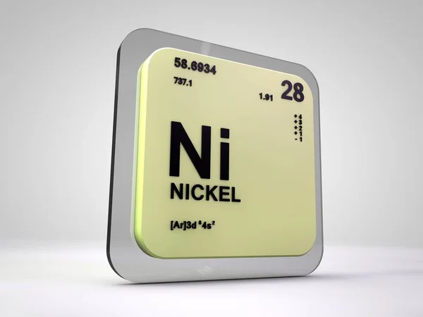 Níquel - Ni - elemento químico tabla periódica 3d render —  Fotos de Stock