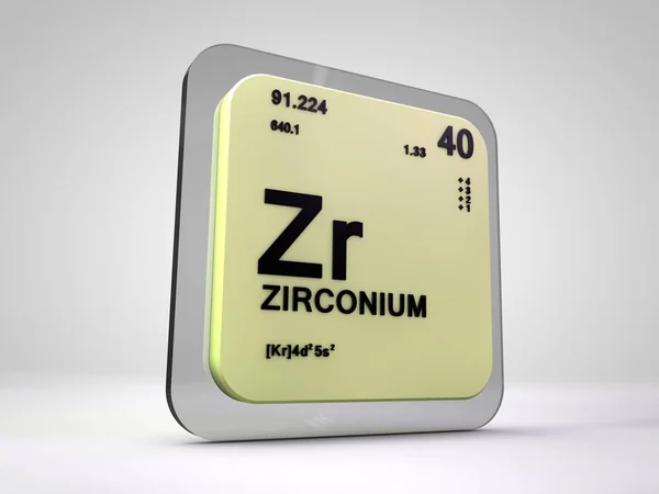 Cirkónium - Zr - kémiai elemek periódusos 3d render — Stock Fotó