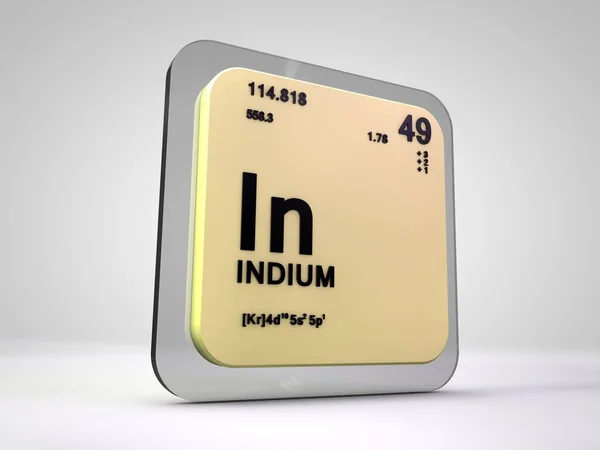 Indium - In - періодична таблиця хімічних елементів 3d рендерингу — стокове фото