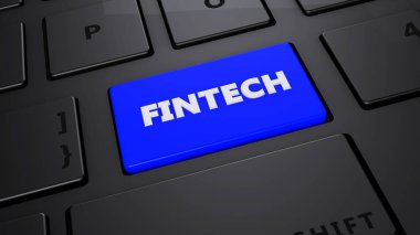 fintech mavi klavye düğme 3d çizim render