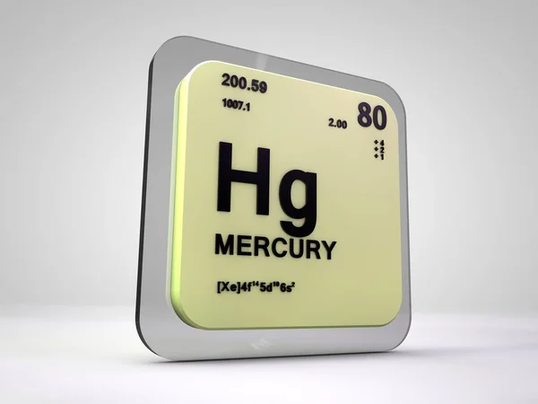 Mercúrio - Hg - elemento químico tabela periódica 3d render — Fotografia de Stock
