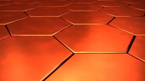 copper metallic hexagons structure background 3d render