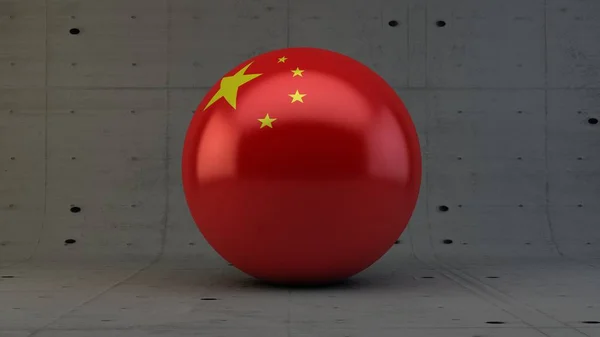 Flaga Chin kula na białym tle w konkretny Pokój render 3d — Zdjęcie stockowe