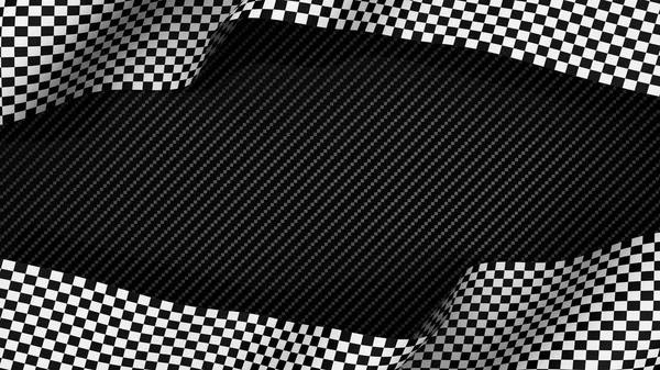 Finitura gara bandiera a scacchi su sfondo carbonio rendering 3d — Foto Stock