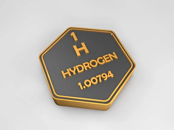 Hidrogênio - H - elemento químico tabela periódica forma hexagonal ilustração 3d — Fotografia de Stock