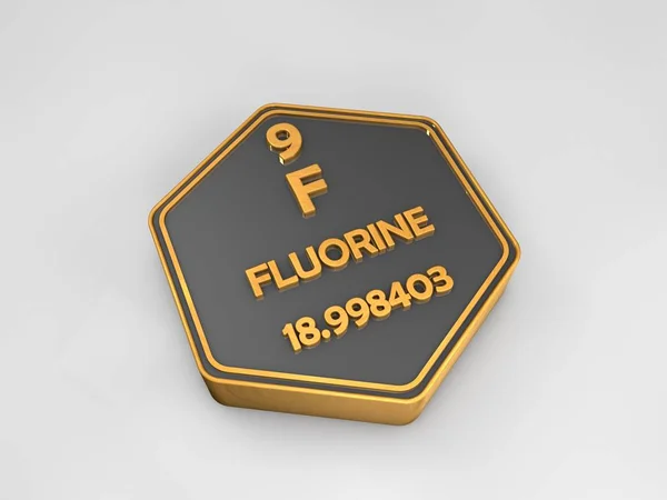 Fluor - f - chemisches Element Periodensystem sechseckige Form 3D Illustration — Stockfoto