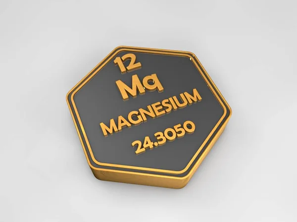 Magneziu - Mq - element chimic tabel periodic formă hexagonală ilustrație 3d — Fotografie, imagine de stoc