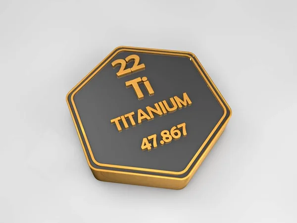 Titânio - Ti - elemento químico tabela periódica forma hexagonal rende 3d — Fotografia de Stock