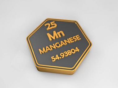 manganese - Mn - chemical element periodic table hexagonal shape 3d illustration clipart