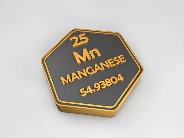 Mangán - Mn - kémiai elemek periódusos hatszögletű alakja 3D-s illusztráció — Stock Fotó