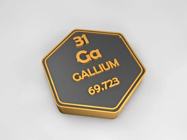 Gálio - Ga - elemento químico tabela periódica forma hexagonal 3d render — Fotografia de Stock