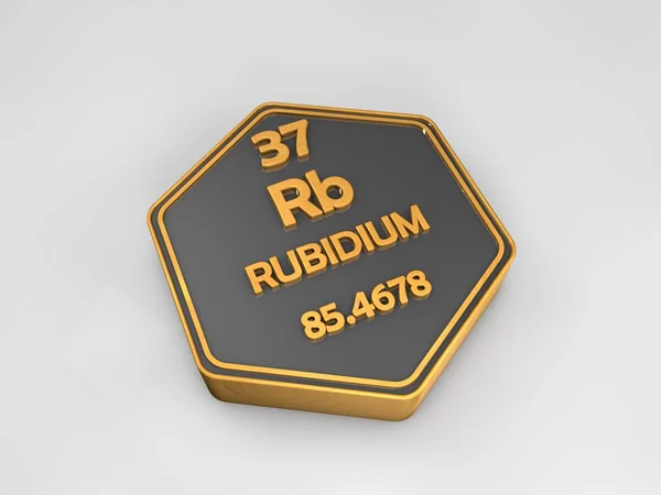 Rubidium - Rb - chemický prvek periodické tabulky šestiúhelníkový tvar 3d vykreslení — Stock fotografie