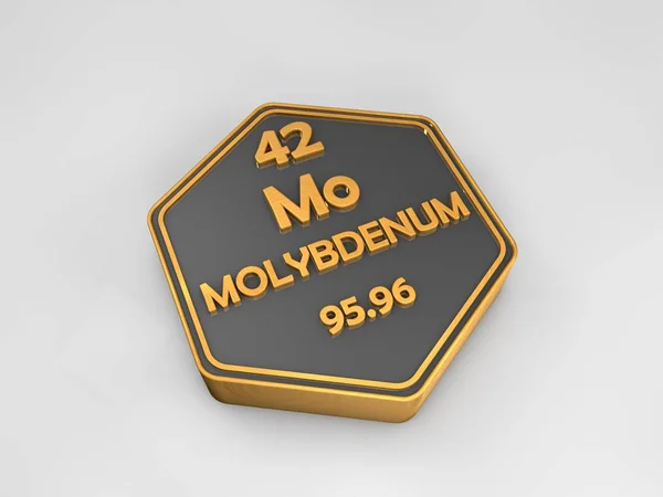 Molybdenum - Mo - періодична таблиця хімічних елементів шестикутної форми 3d рендеринга — стокове фото