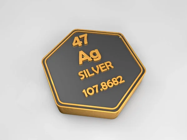 Silber - ag - chemisches Element Periodensystem hexagonale Form 3d render — Stockfoto