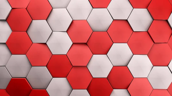 Kırmızı ve beyaz yerinden background.3d illüstrasyon render altıgenler.