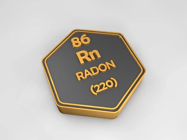 Radon - Rn - kimyasal element periyodik tablo altıgen şekil 3d render — Stok fotoğraf