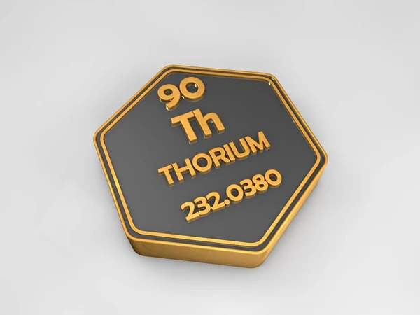 Thorium - Th - chemický prvek periodické tabulky šestiúhelníkový tvar 3d vykreslení — Stock fotografie