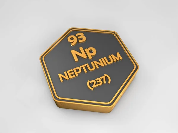 Neptúnium - Np - kémiai elemek periódusos hatszögletű alakja 3d render — Stock Fotó