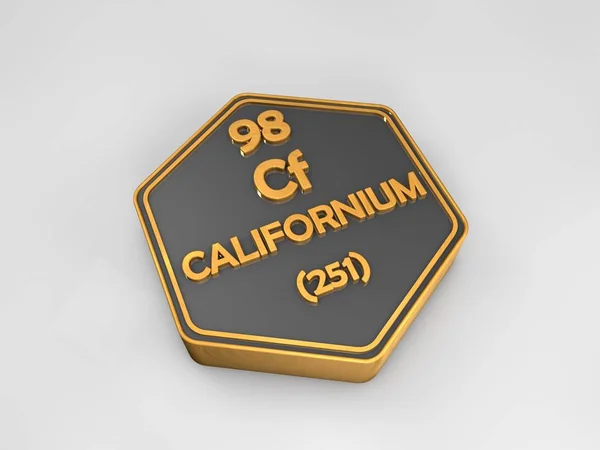 Californium - Cf - періодична таблиця хімічних елементів шестикутної форми 3d рендеринга — стокове фото
