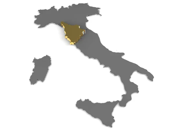 이탈리아 3d 금속 지도, whith 토스카나 지역 강조 3d 렌더링 — 스톡 사진