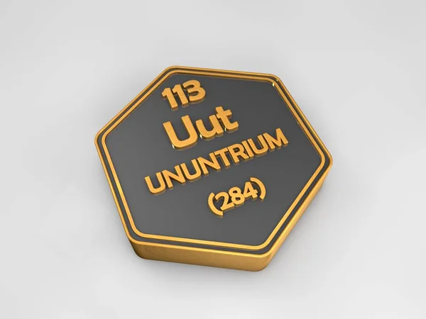 Unununtrium - Uut - elemento químico tabela periódica forma hexagonal 3d render — Fotografia de Stock