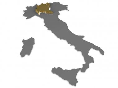 İtalya 3d metalik harita, whith lombardy Vurgulanan bölge 3d render