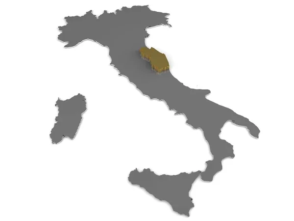 Italien 3d metalliska karta, whith marche regionen markerad 3d render — Stockfoto