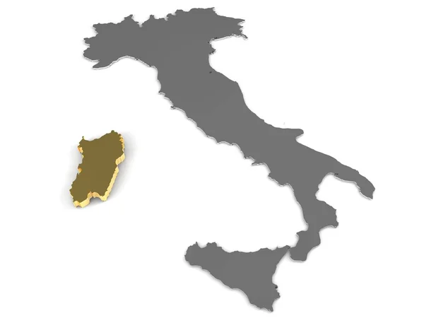 Italia Mappa metallizzata 3d, whith sardinia, regione evidenziata rendering 3d — Foto Stock