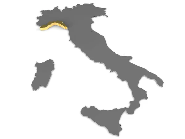 Italia mapa metálico 3d, región de liguria destacado 3d render —  Fotos de Stock