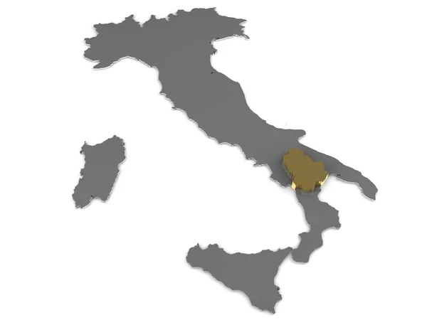 Italia 3d mapa metálico, whith basilicata región destacado 3d render —  Fotos de Stock