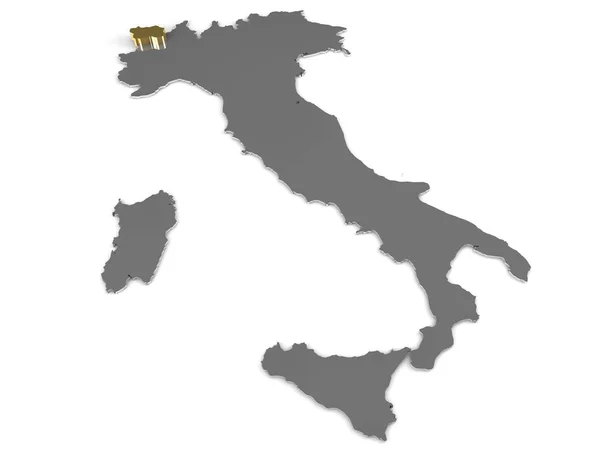 意大利 3d 金属地图，蒙山瓦莱奥斯塔地区突出显示 3d 渲染 — 图库照片