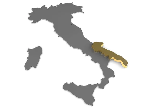 Italia 3d mapa metálico, con puglia región resaltada 3d render —  Fotos de Stock