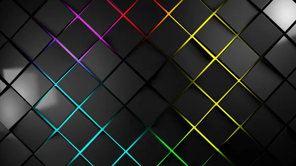 Cinzento e multicolor quadrados moderno fundo 3d renderizar ilustração — Fotografia de Stock