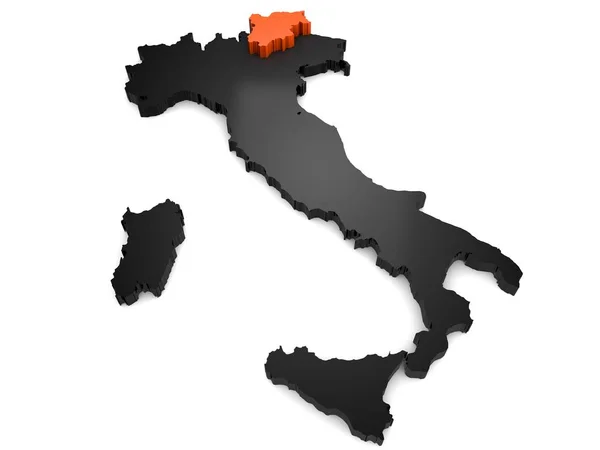 Italien 3d schwarz-orangefarbene Karte, mit hervorgehobener 3D-Darstellung der Region Trentino — Stockfoto
