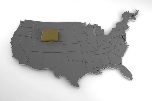 Estados Unidos de América, 3d mapa metálico, whith wyoming estado destacó. 3d renderizar — Foto de Stock