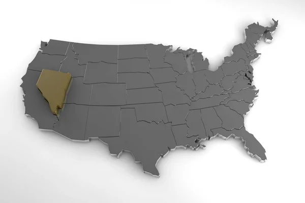 아메리카 합중국, 3d 금속 지도, whith 네바다 주 강조. 3d 렌더링 — 스톡 사진