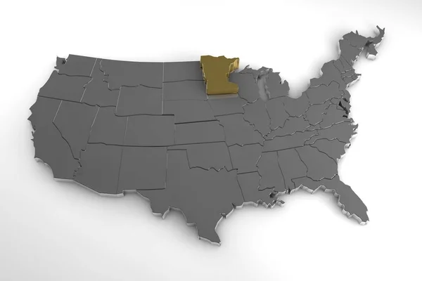 Estados Unidos de América, 3d mapa metálico, con estado minnesota destacó. 3d renderizar — Foto de Stock