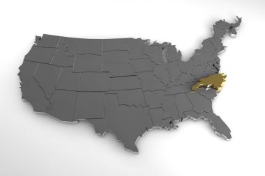 Amerika Birleşik Devletleri, North Carolina eyalet vurgulanmış ile 3d metalik harita. 3D render