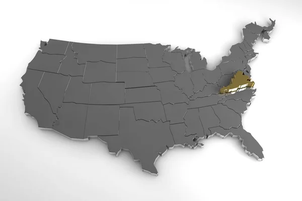 Estados Unidos de América, mapa metálico 3d, con el estado de Virginia resaltado. 3d renderizar — Foto de Stock